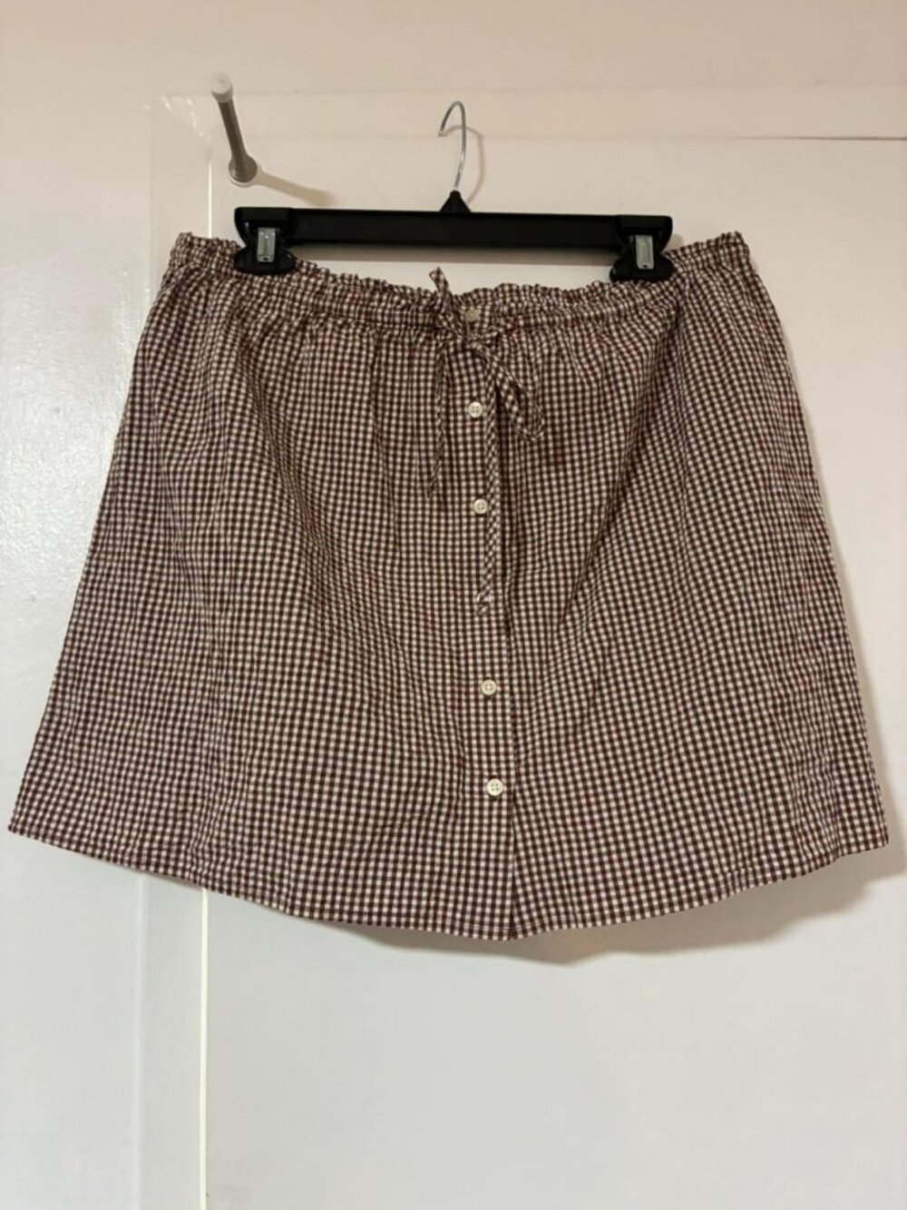 Women's Brown & White Gingham Button Front Mini Skirt L